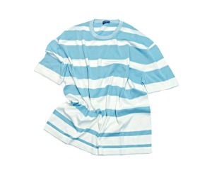 Drumohr - Sky Blue Wide Stripe Crewneck Cotton Knit