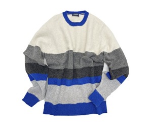 Drumohr - Blue Multi Color Stripe Lambs Wool Crewneck Knit